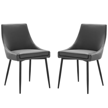 Viscount Vegan Leather Dining Chairs - Set of 2, Faux Vegan Leather, Black Grey Gray, 20636