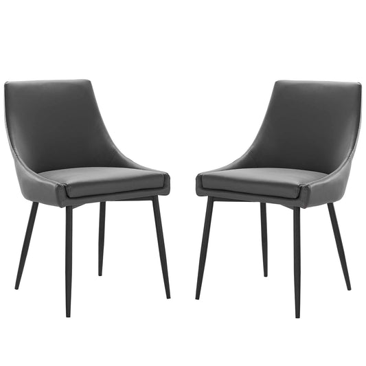 Viscount Vegan Leather Dining Chairs - Set of 2, Faux Vegan Leather, Black Grey Gray, 20636