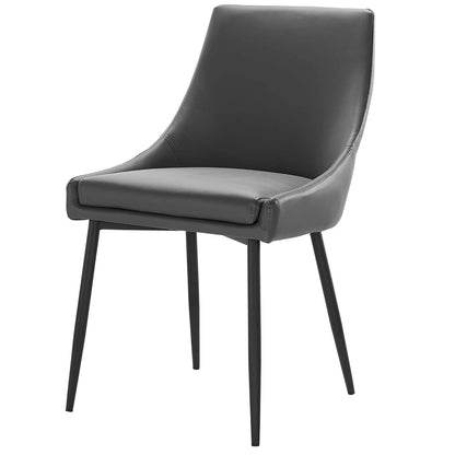 Viscount Vegan Leather Dining Chairs - Set of 2, Faux Vegan Leather, Black Grey Gray, 20636