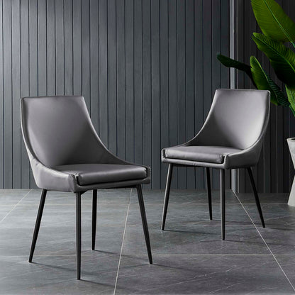 Viscount Vegan Leather Dining Chairs - Set of 2, Faux Vegan Leather, Black Grey Gray, 20636
