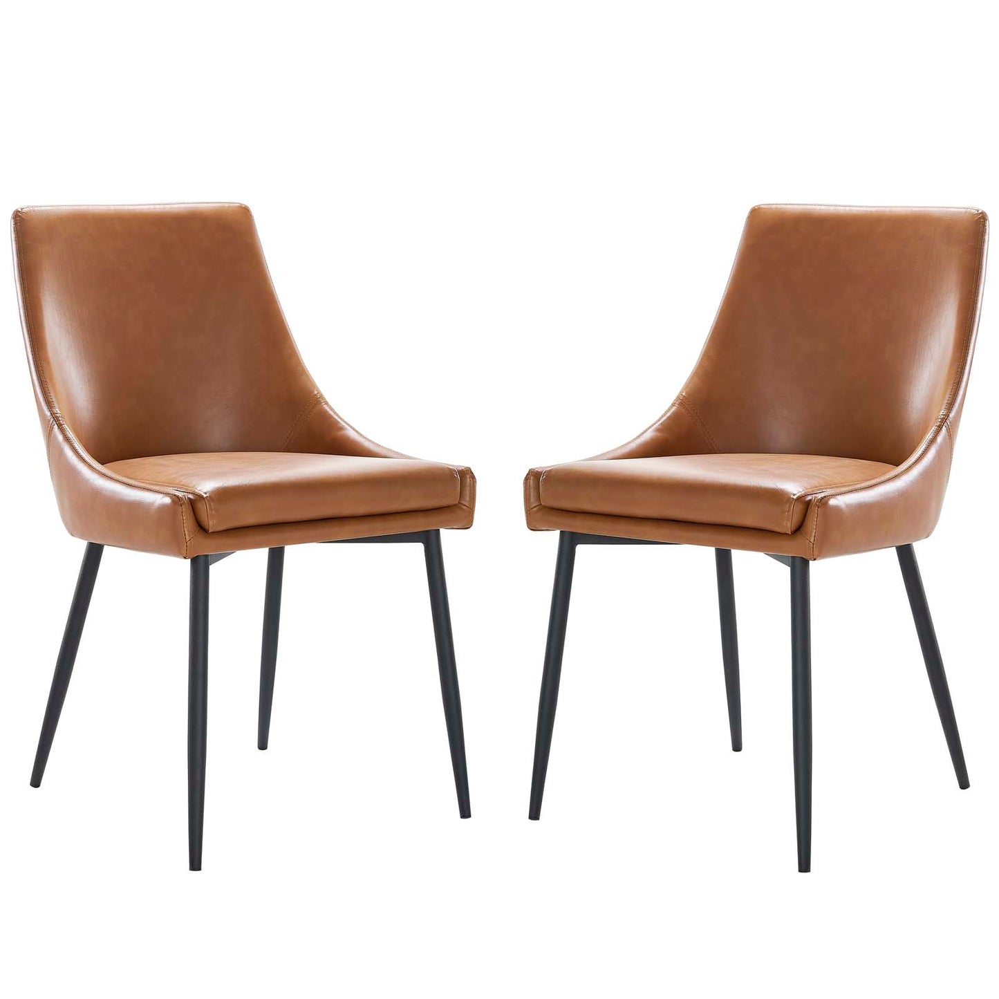 Viscount Vegan Leather Dining Chairs - Set of 2, Faux Vegan Leather, Black Tan, 20637