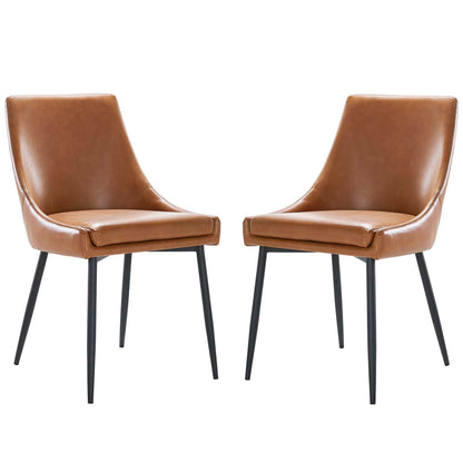 Viscount Vegan Leather Dining Chairs - Set of 2, Faux Vegan Leather, Black Tan, 20637