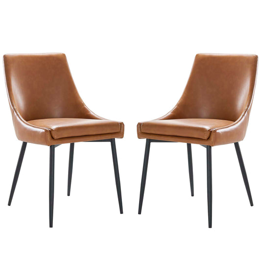 Viscount Vegan Leather Dining Chairs - Set of 2, Faux Vegan Leather, Black Tan, 20637