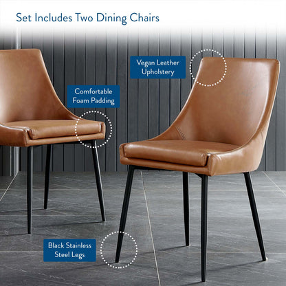 Viscount Vegan Leather Dining Chairs - Set of 2, Faux Vegan Leather, Black Tan, 20637