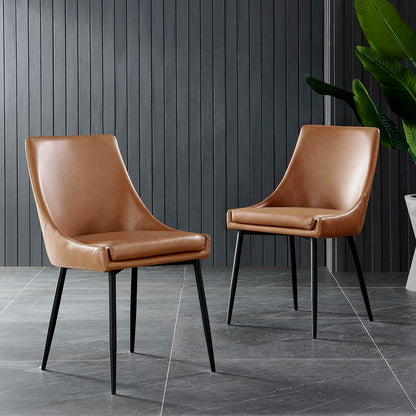 Viscount Vegan Leather Dining Chairs - Set of 2, Faux Vegan Leather, Black Tan, 20637
