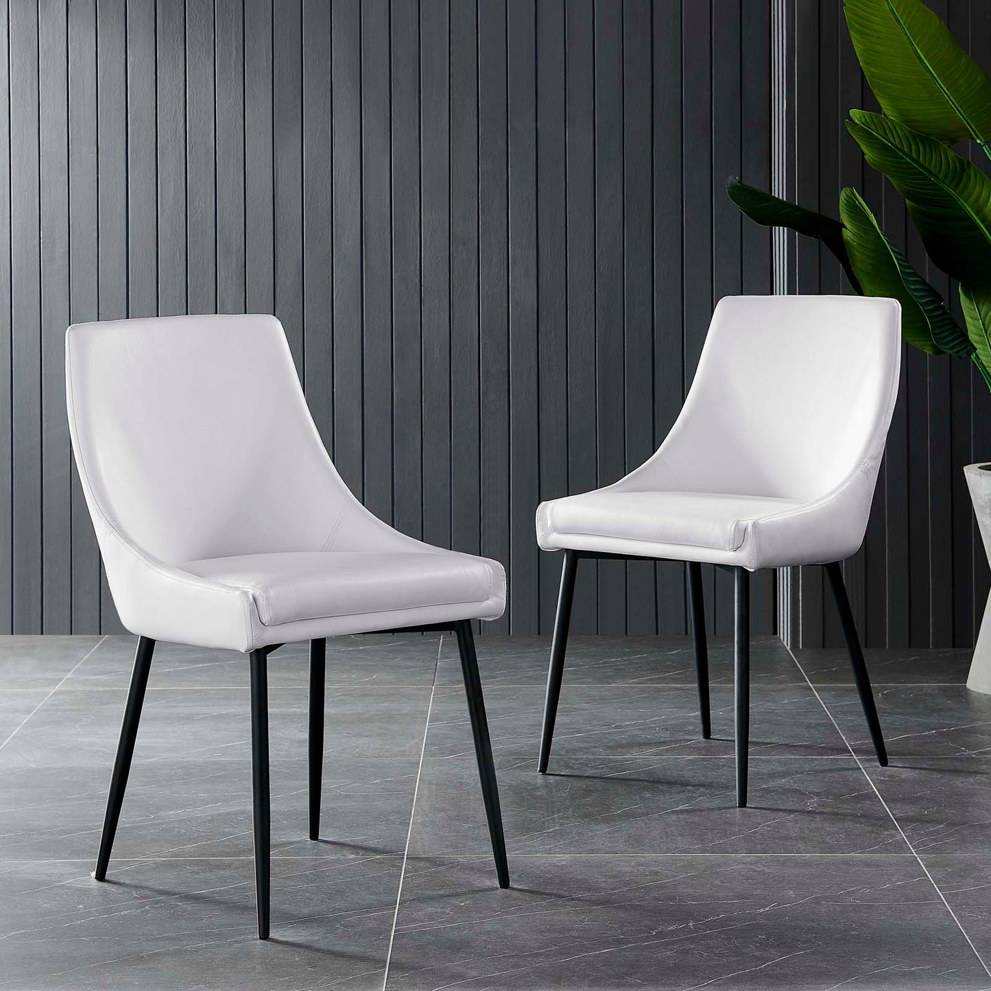 Viscount Vegan Leather Dining Chairs - Set of 2, Faux Vegan Leather, Black White, 20638