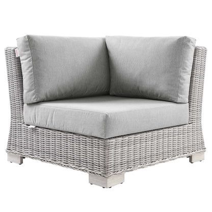 Conway Outdoor Patio Wicker Rattan Corner Chair, Rattan, Wicker, Grey Gray, 23328
