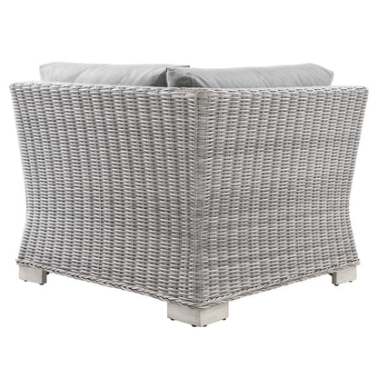 Conway Outdoor Patio Wicker Rattan Corner Chair, Rattan, Wicker, Grey Gray, 23328