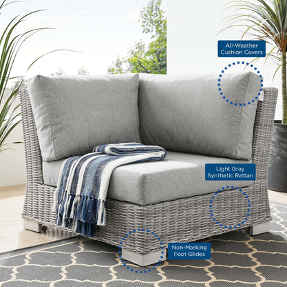 Conway Outdoor Patio Wicker Rattan Corner Chair, Rattan, Wicker, Grey Gray, 23328