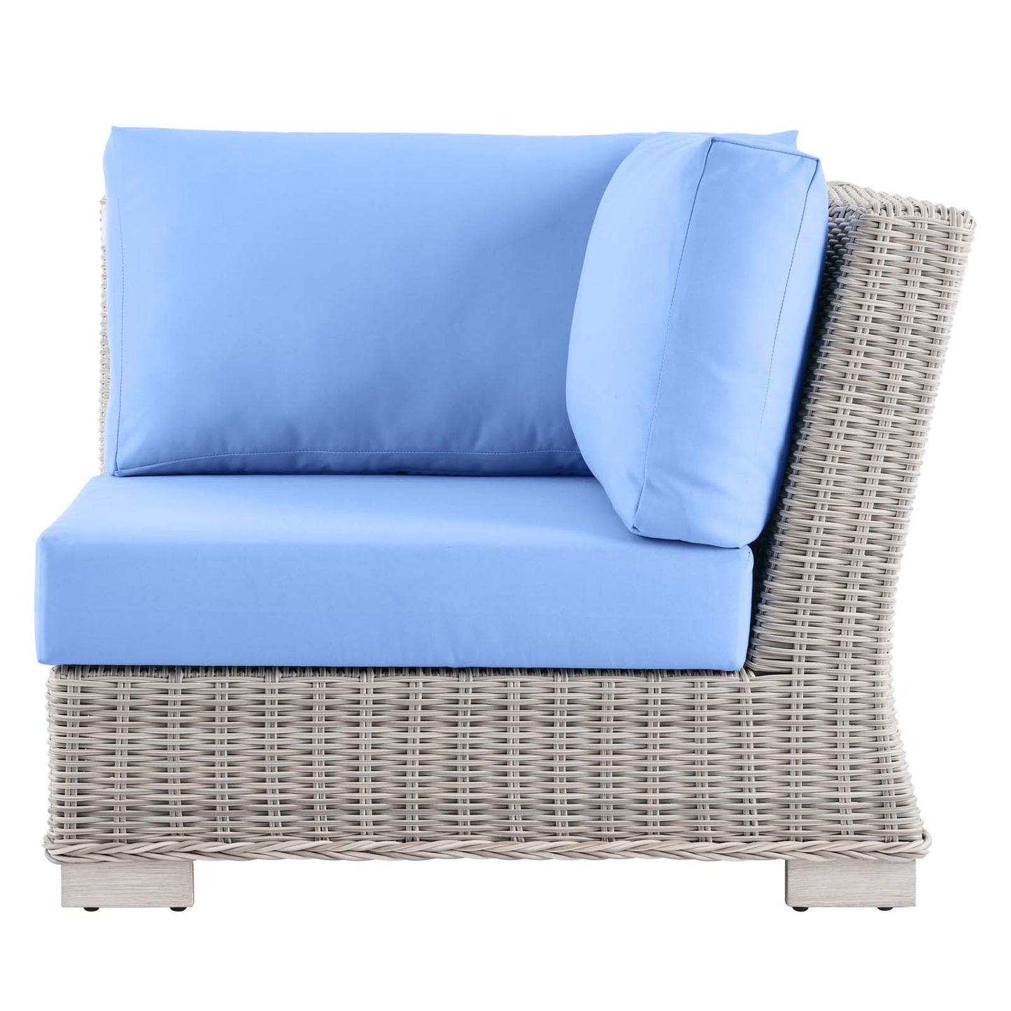 Conway Outdoor Patio Wicker Rattan Corner Chair, Rattan, Wicker, Light Grey Gray Light Blue, 23329