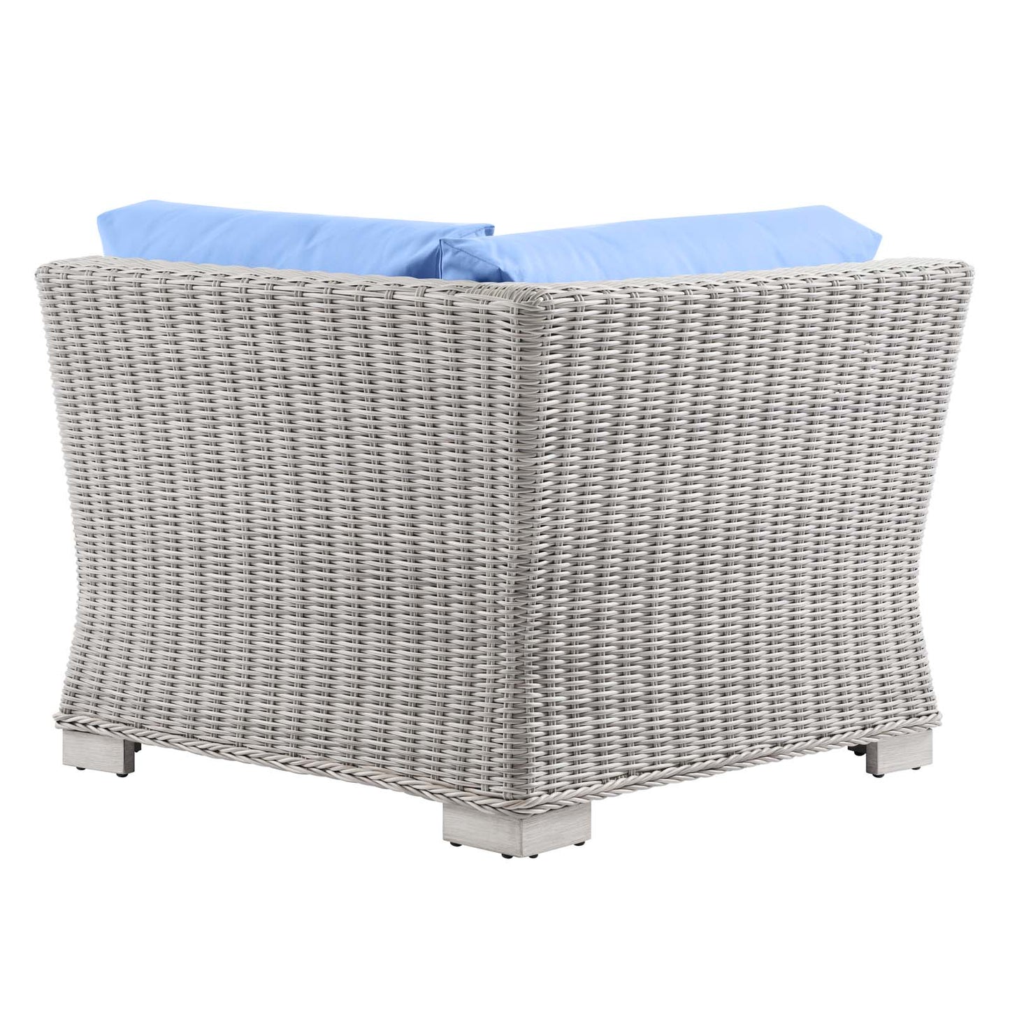 Conway Outdoor Patio Wicker Rattan Corner Chair, Rattan, Wicker, Light Grey Gray Light Blue, 23329