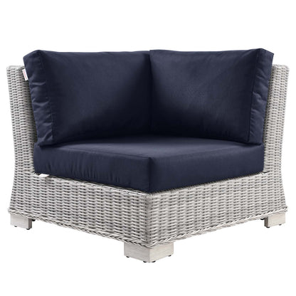 Conway Outdoor Patio Wicker Rattan Corner Chair, Rattan, Wicker, Light Grey Gray Blue Navy, 23330