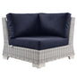 Conway Outdoor Patio Wicker Rattan Corner Chair, Rattan, Wicker, Light Grey Gray Blue Navy, 23330