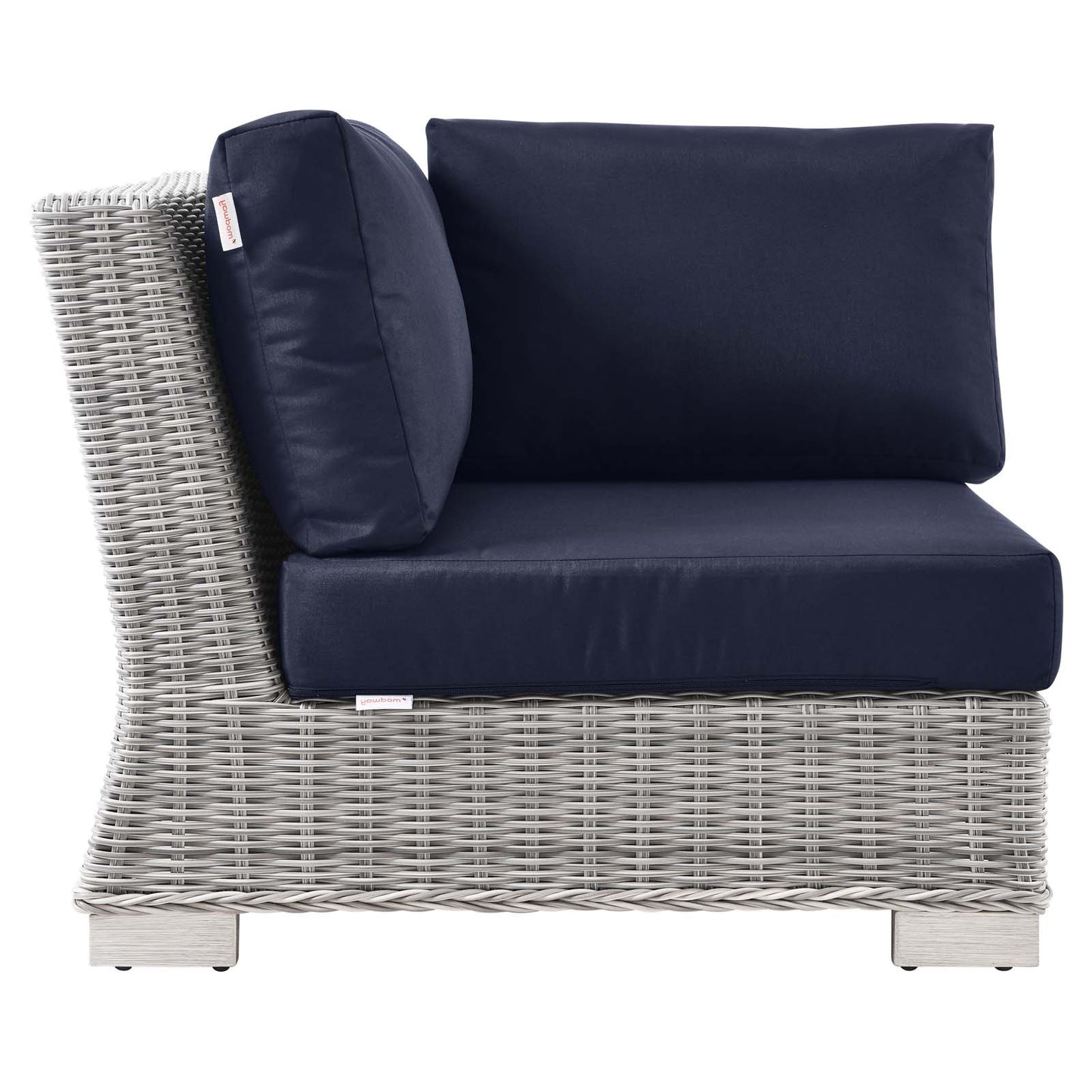 Conway Outdoor Patio Wicker Rattan Corner Chair, Rattan, Wicker, Light Grey Gray Blue Navy, 23330