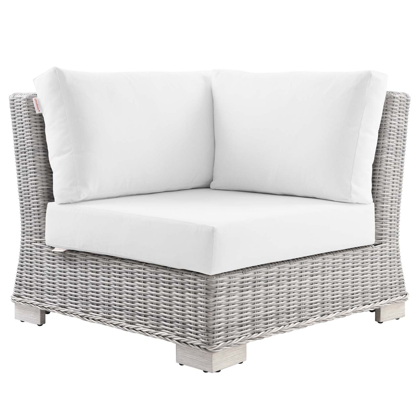 Conway Outdoor Patio Wicker Rattan Corner Chair, Rattan, Wicker, Light Grey Gray White, 23331