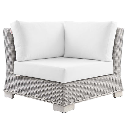 Conway Outdoor Patio Wicker Rattan Corner Chair, Rattan, Wicker, Light Grey Gray White, 23331