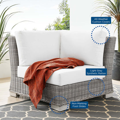 Conway Outdoor Patio Wicker Rattan Corner Chair, Rattan, Wicker, Light Grey Gray White, 23331