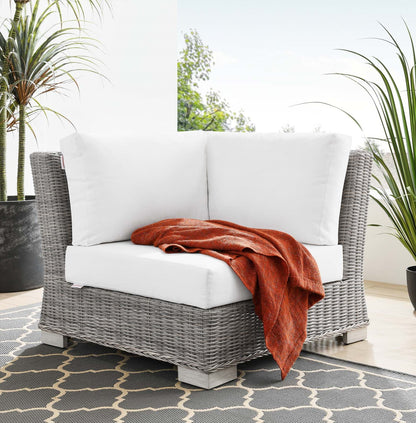Conway Outdoor Patio Wicker Rattan Corner Chair, Rattan, Wicker, Light Grey Gray White, 23331