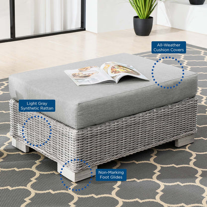 Conway Outdoor Patio Wicker Rattan Ottoman, Rattan, Wicker, Grey Gray, 23332