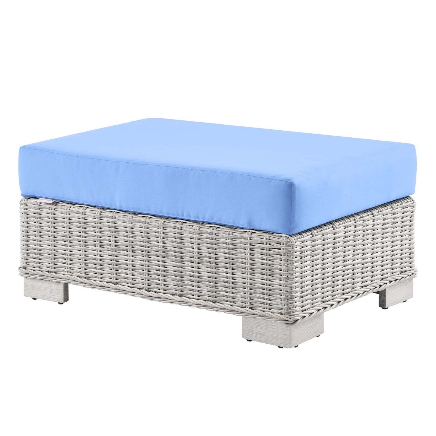 Conway Outdoor Patio Wicker Rattan Ottoman, Rattan, Wicker, Light Grey Gray Light Blue, 23333