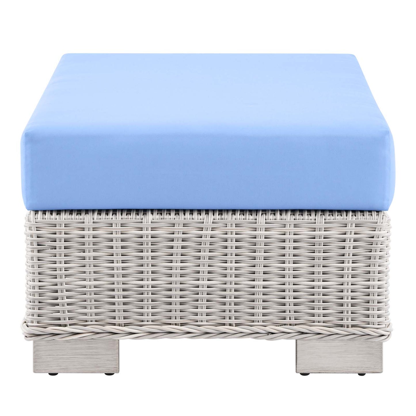 Conway Outdoor Patio Wicker Rattan Ottoman, Rattan, Wicker, Light Grey Gray Light Blue, 23333