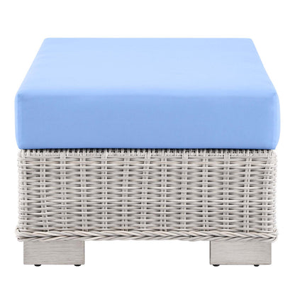 Conway Outdoor Patio Wicker Rattan Ottoman, Rattan, Wicker, Light Grey Gray Light Blue, 23333