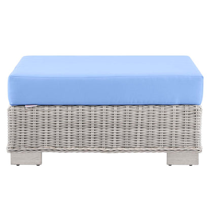 Conway Outdoor Patio Wicker Rattan Ottoman, Rattan, Wicker, Light Grey Gray Light Blue, 23333