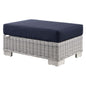 Conway Outdoor Patio Wicker Rattan Ottoman, Rattan, Wicker, Light Grey Gray Blue Navy, 23334