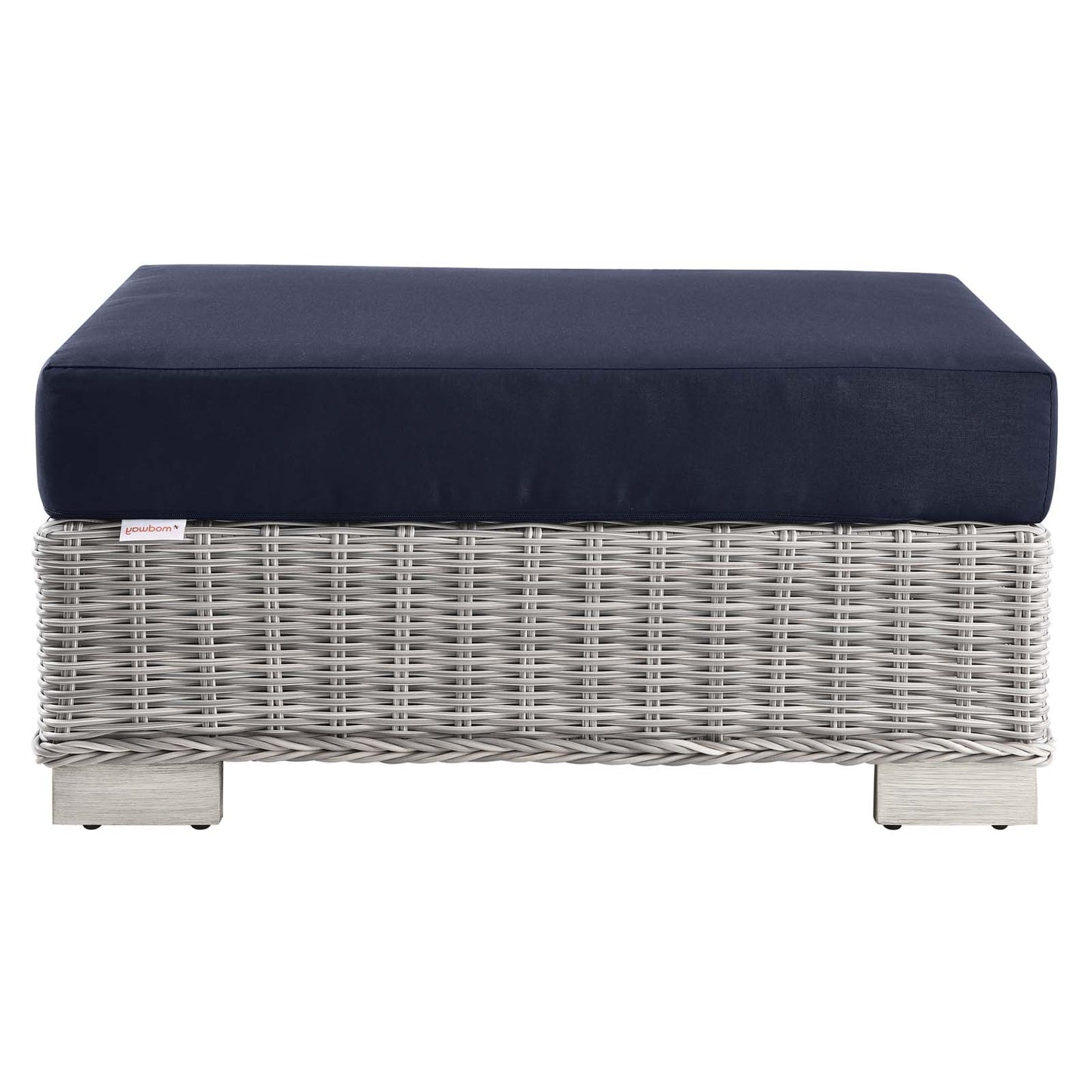 Conway Outdoor Patio Wicker Rattan Ottoman, Rattan, Wicker, Light Grey Gray Blue Navy, 23334