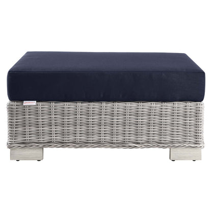 Conway Outdoor Patio Wicker Rattan Ottoman, Rattan, Wicker, Light Grey Gray Blue Navy, 23334