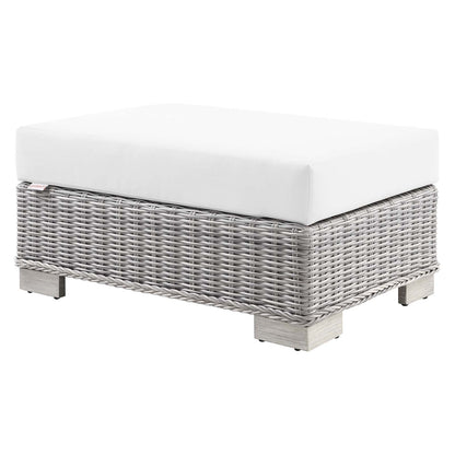 Conway Outdoor Patio Wicker Rattan Ottoman, Rattan, Wicker, Light Grey Gray White, 23335