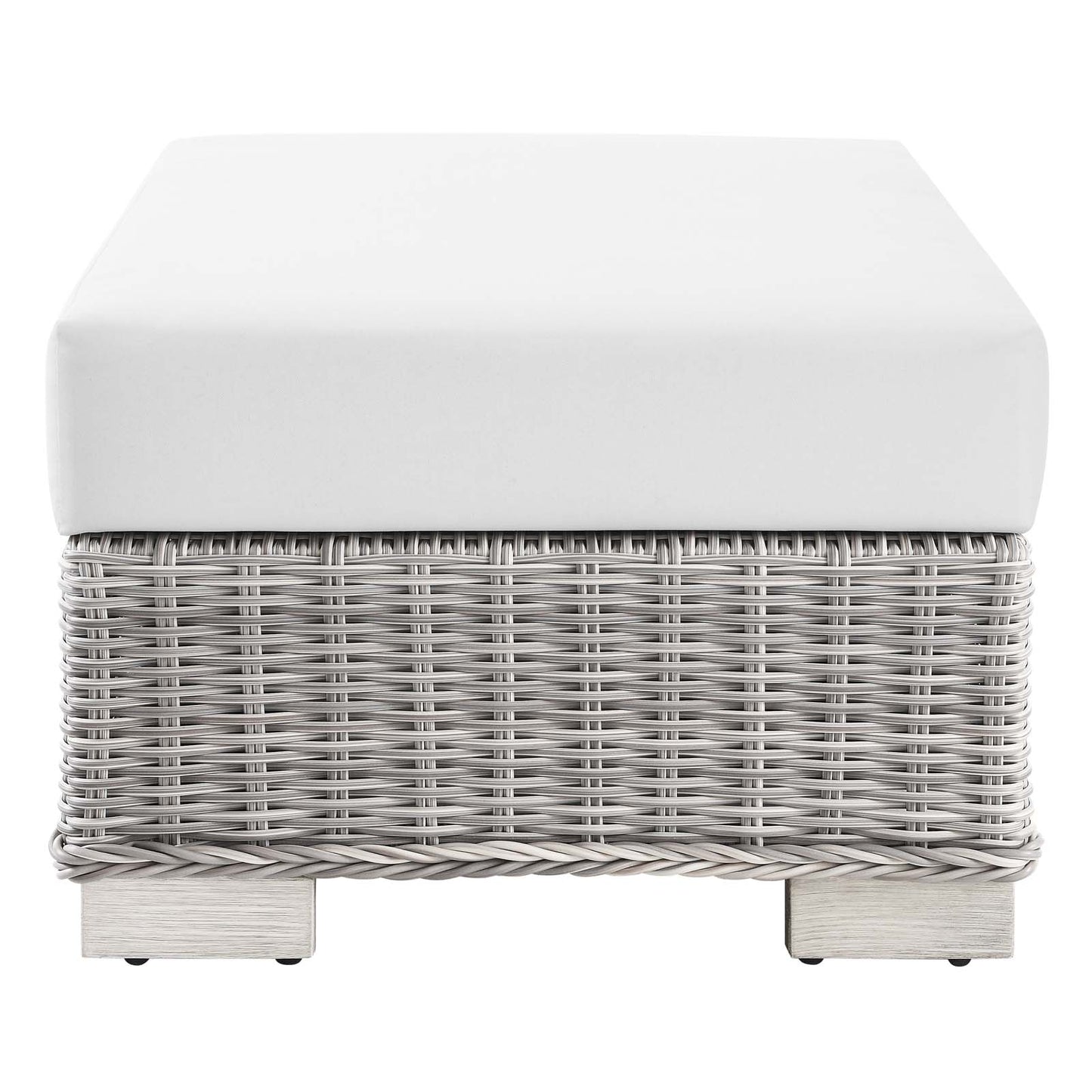 Conway Outdoor Patio Wicker Rattan Ottoman, Rattan, Wicker, Light Grey Gray White, 23335