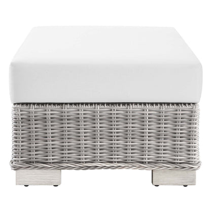 Conway Outdoor Patio Wicker Rattan Ottoman, Rattan, Wicker, Light Grey Gray White, 23335