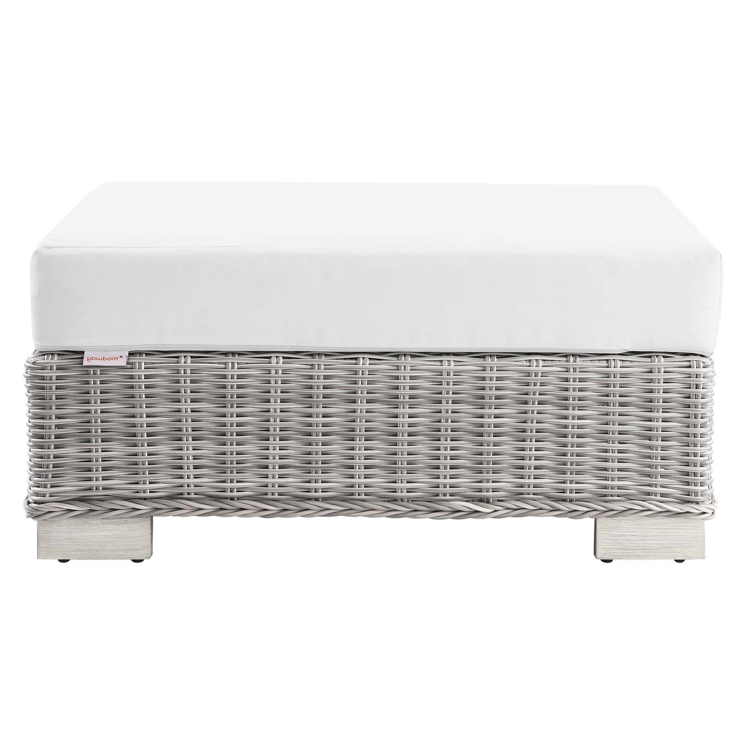 Conway Outdoor Patio Wicker Rattan Ottoman, Rattan, Wicker, Light Grey Gray White, 23335