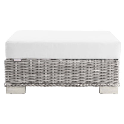 Conway Outdoor Patio Wicker Rattan Ottoman, Rattan, Wicker, Light Grey Gray White, 23335