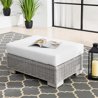 Conway Outdoor Patio Wicker Rattan Ottoman, Rattan, Wicker, Light Grey Gray White, 23335
