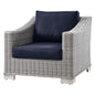 Conway Outdoor Patio Wicker Rattan Armchair, Rattan, Wicker, Light Grey Gray Blue Navy, 23338