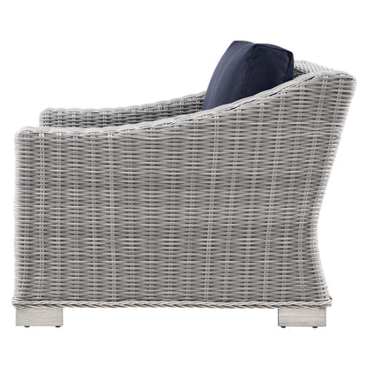 Conway Outdoor Patio Wicker Rattan Armchair, Rattan, Wicker, Light Grey Gray Blue Navy, 23338