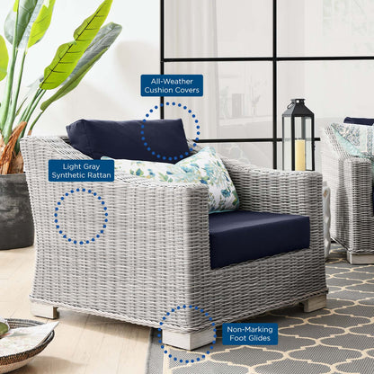 Conway Outdoor Patio Wicker Rattan Armchair, Rattan, Wicker, Light Grey Gray Blue Navy, 23338