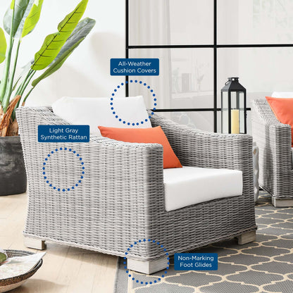 Conway Outdoor Patio Wicker Rattan Armchair, Rattan, Wicker, Light Grey Gray White, 23339