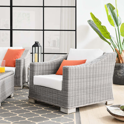 Conway Outdoor Patio Wicker Rattan Armchair, Rattan, Wicker, Light Grey Gray White, 23339