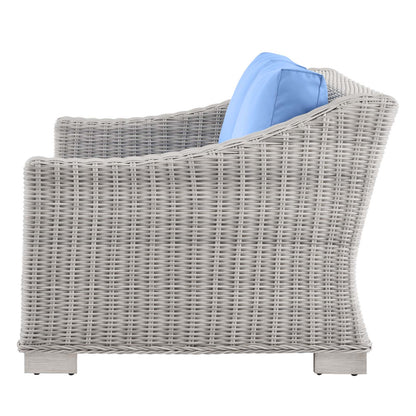 Conway Outdoor Patio Wicker Rattan Loveseat, Rattan, Wicker, Light Grey Gray Light Blue, 23341