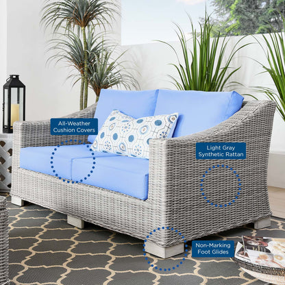 Conway Outdoor Patio Wicker Rattan Loveseat, Rattan, Wicker, Light Grey Gray Light Blue, 23341