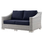 Conway Outdoor Patio Wicker Rattan Loveseat, Rattan, Wicker, Light Grey Gray Blue Navy, 23342