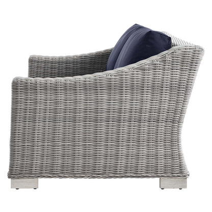 Conway Outdoor Patio Wicker Rattan Loveseat, Rattan, Wicker, Light Grey Gray Blue Navy, 23342