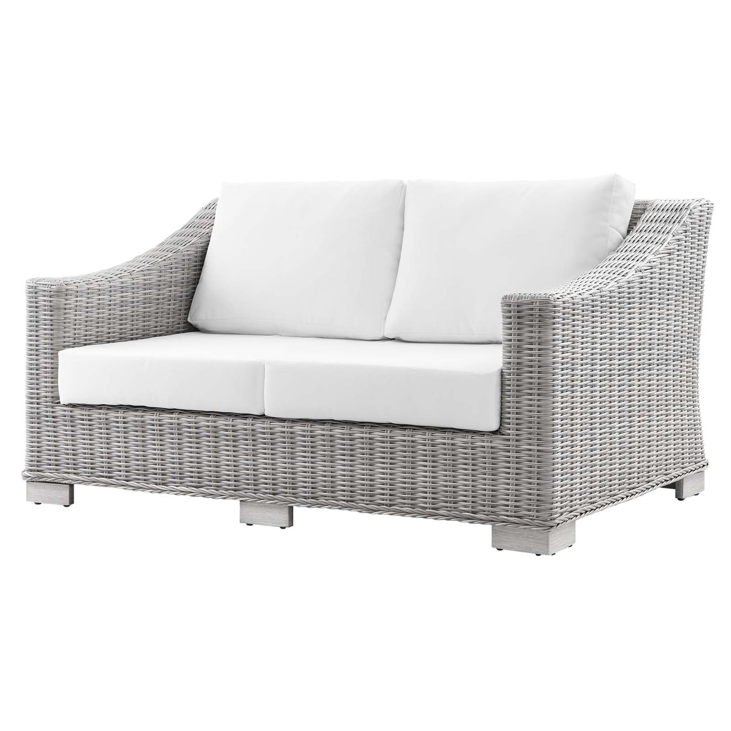 Conway Outdoor Patio Wicker Rattan Loveseat, Rattan, Wicker, Light Grey Gray White, 23343