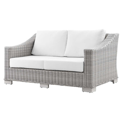 Conway Outdoor Patio Wicker Rattan Loveseat, Rattan, Wicker, Light Grey Gray White, 23343