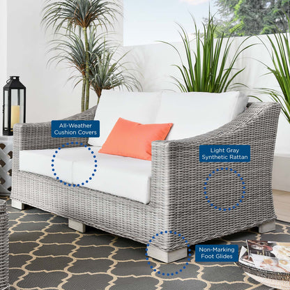 Conway Outdoor Patio Wicker Rattan Loveseat, Rattan, Wicker, Light Grey Gray White, 23343