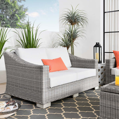 Conway Outdoor Patio Wicker Rattan Loveseat, Rattan, Wicker, Light Grey Gray White, 23343