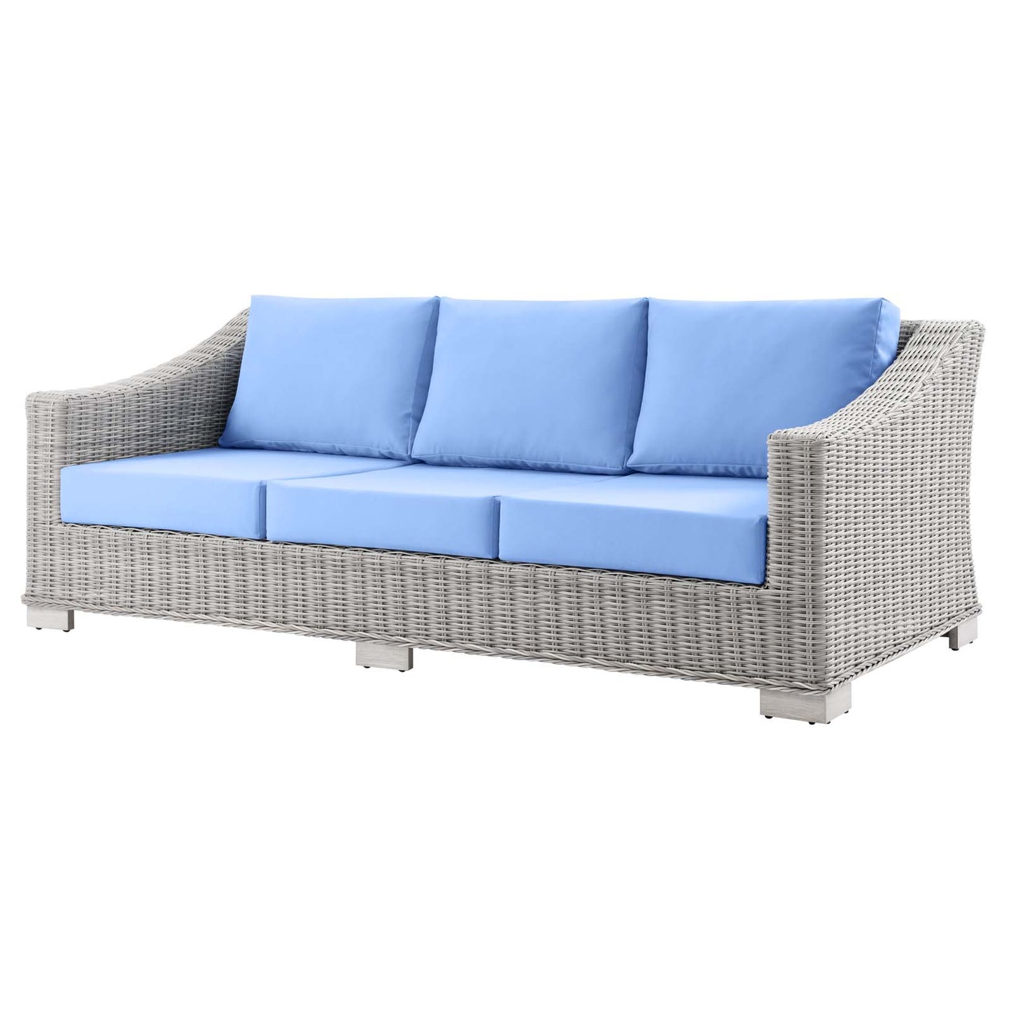 Conway Outdoor Patio Wicker Rattan Sofa, Rattan, Wicker, Light Grey Gray Light Blue, 23345